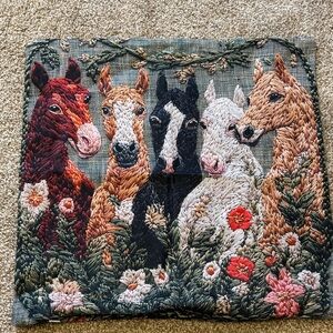 Embroidered Horse Tapestry Pillow Cover